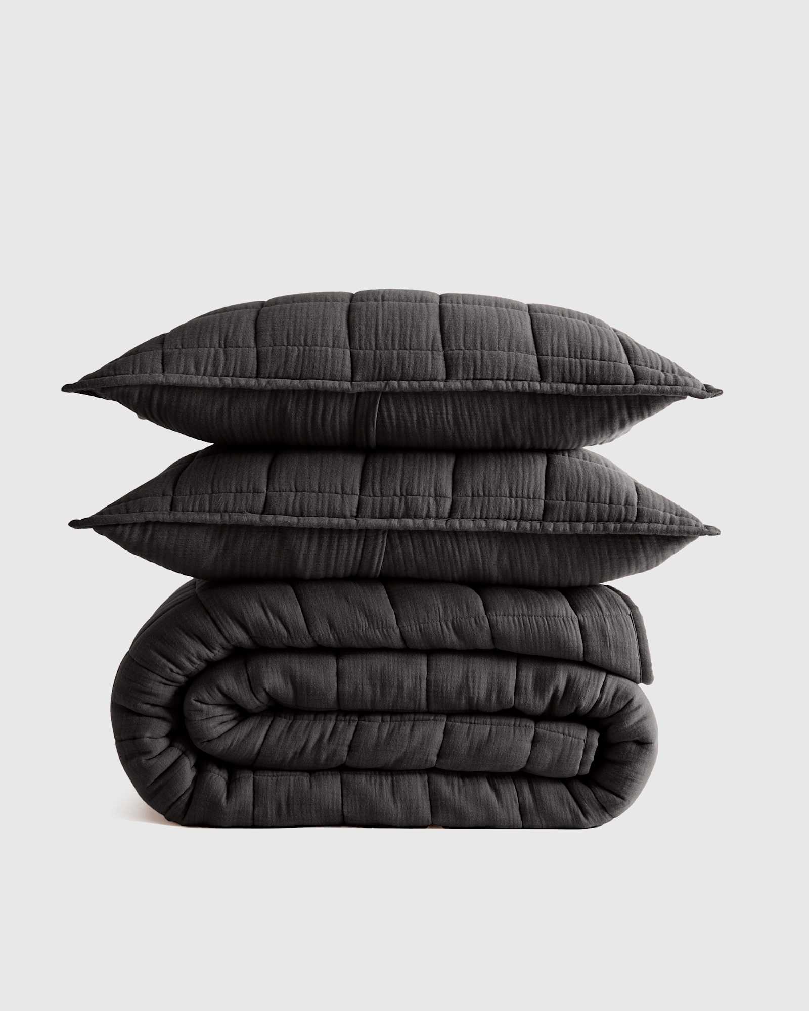 Charcoal Organic Cotton Gauze Box Quilt Set