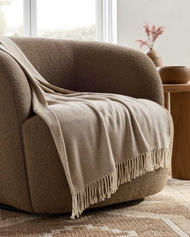Mushroom Italian Cotton Herringbone Throw