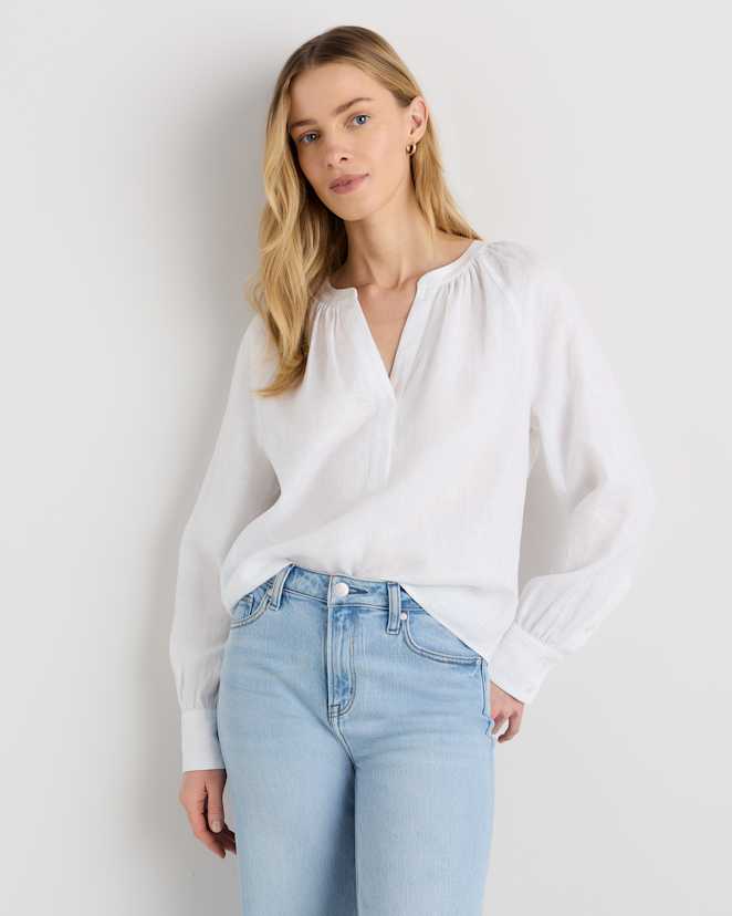 White 100% European Linen Peasant Top