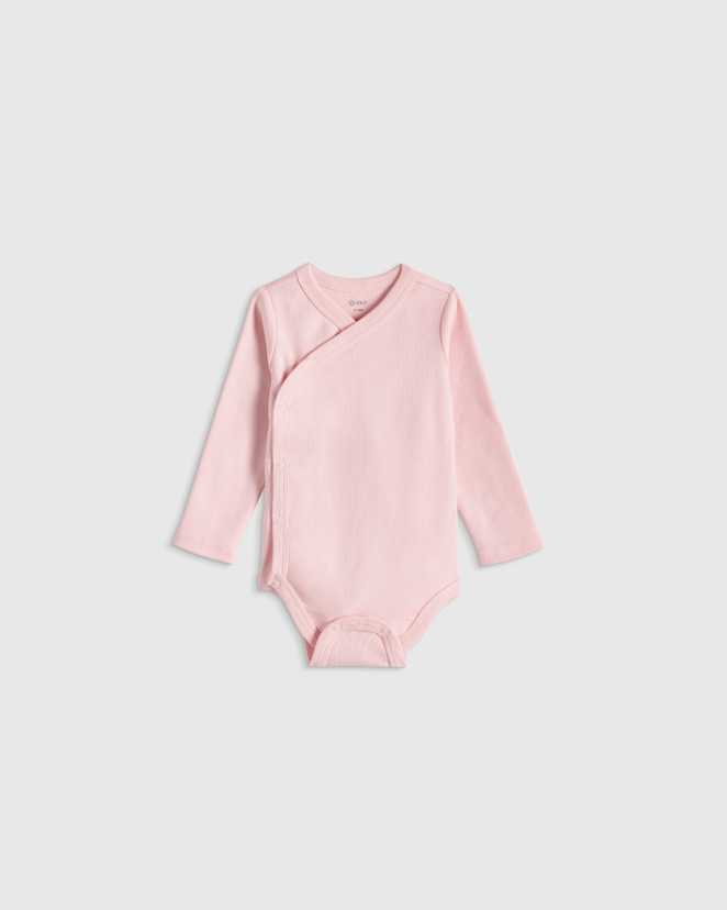 Baby Pink 100% Organic Cotton Long Sleeve Kimono Bodysuit