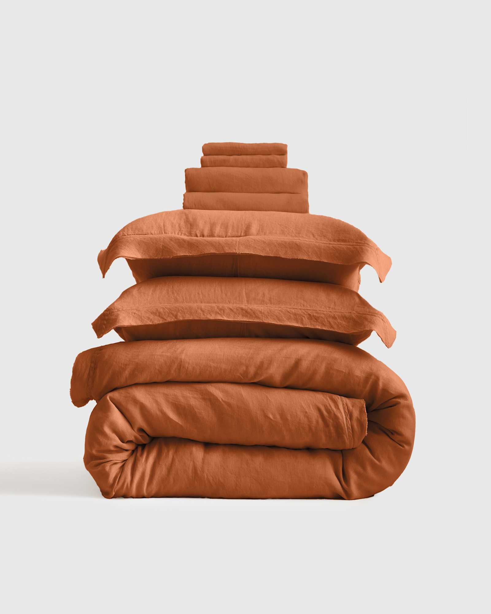 Terracotta European Linen Double Flange Deluxe Bedding Bundle