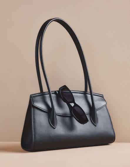 Black Italian Leather Double Strap Shoulder Bag