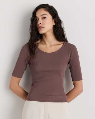 Organic Cotton Micro-Rib Elbow Sleeve Tee