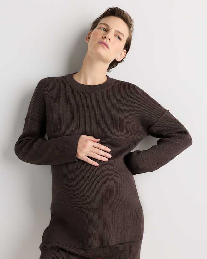 Mocha Heather Cotton Cashmere Oversized Maternity Sweater