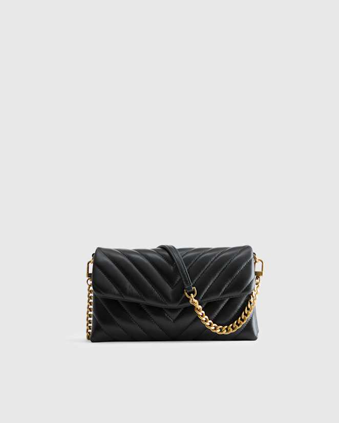 Black/Gold Italian Leather Quilted Wallet Crossbody