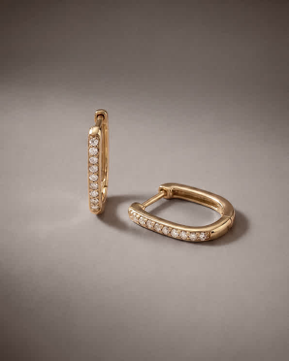 Yellow Gold 14K Gold Diamond Pave U Huggie Hoops