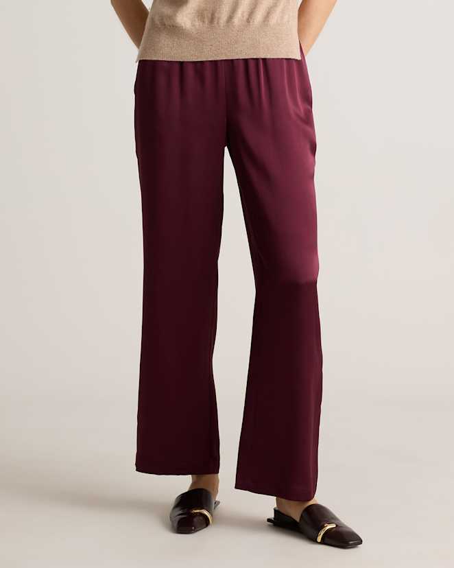 Wine Tasting Red 100% Washable Silk Drawstring Wide Leg Pants