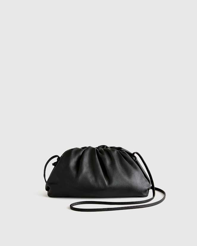 Black Italian Leather Pouch Crossbody Clutch