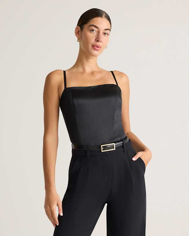 Black 100% Washable Silk Square Neck Tank