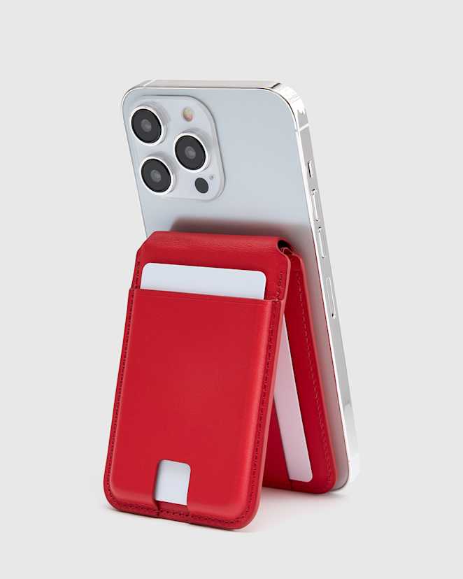 Red Portefeuille et support pour téléphone MagSafe en cuir