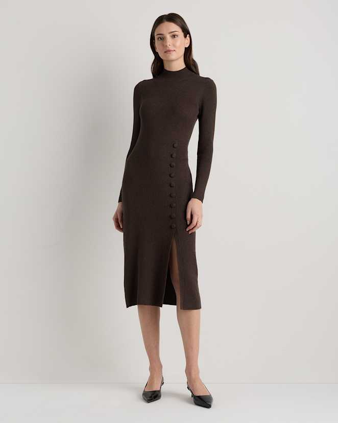 Mocha Heather Cotton Cashmere Side Slit Midi Dress