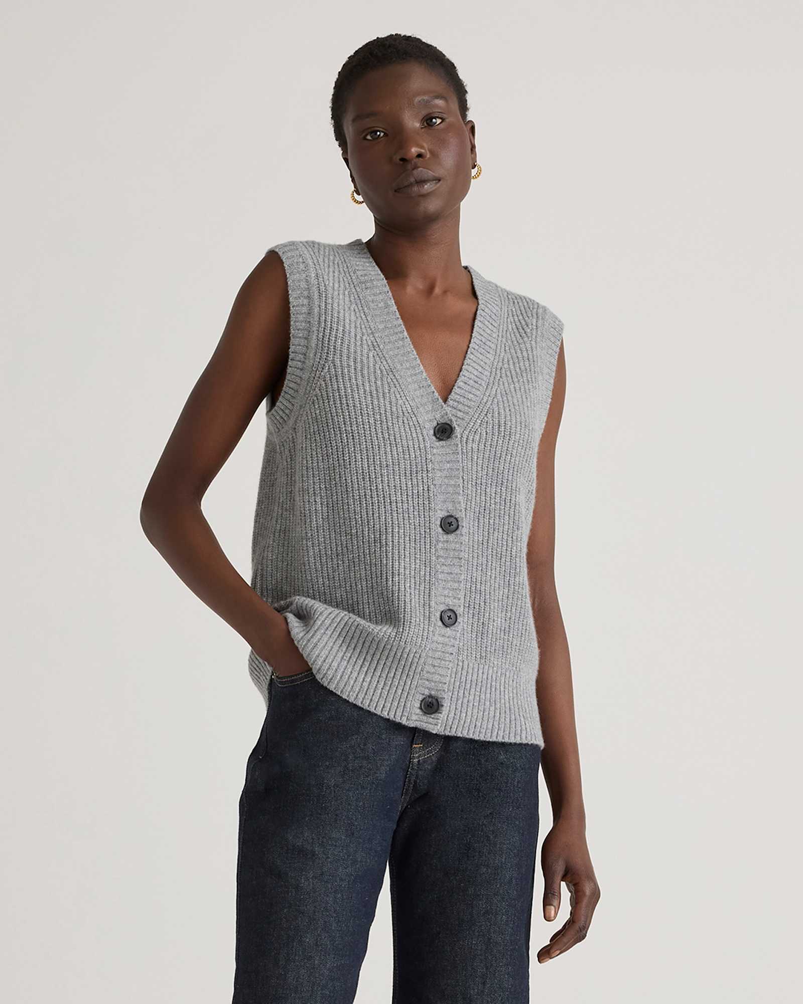 heather-grey Mongolian Cashmere Fisherman Sweater Vest