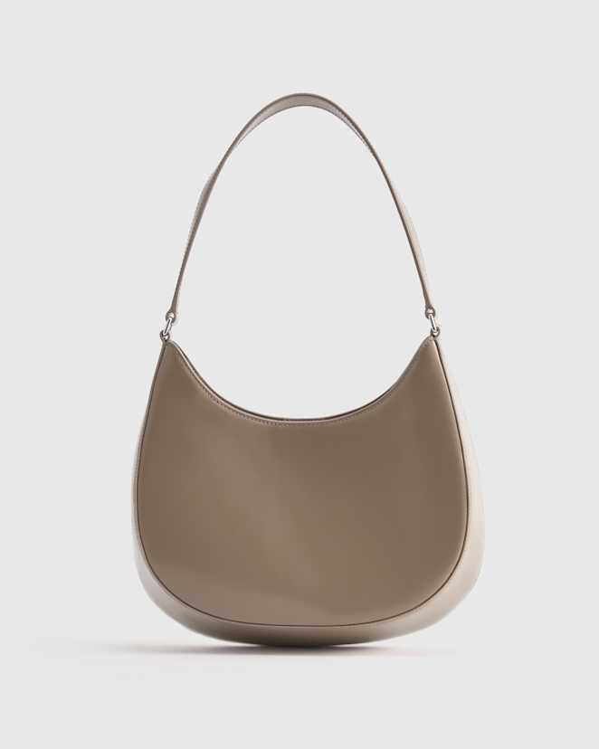 Taupe Italian Abrasivato Leather Shoulder Bag