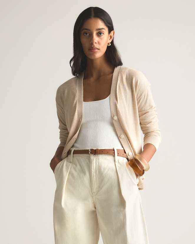 Heather Oatmeal Lightweight Cotton Cashmere Cardigan