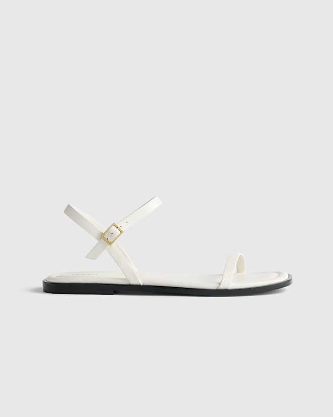 Bone Italian Leather Ankle Strap Flat Sandal