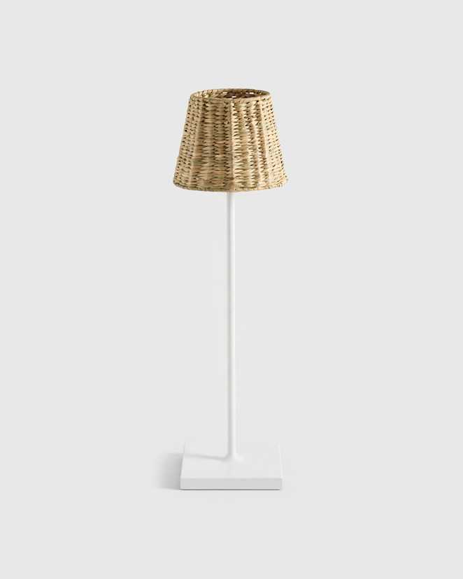 White Poldina Pro Rechargeable Table Lamp with Seagrass Shade by Zafferano
