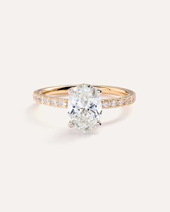 Yellow Gold Lab Grown Diamond Oval Petite Pave Engagement Ring - 1.50ct