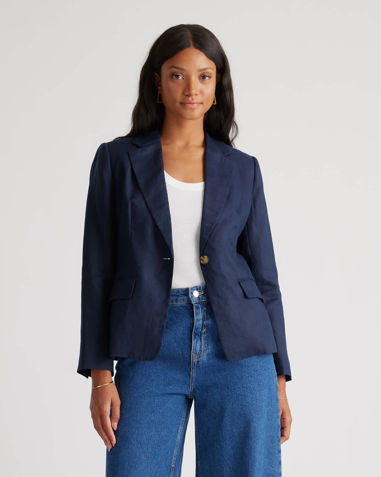 deep-navy 100% European Linen Structured Blazer