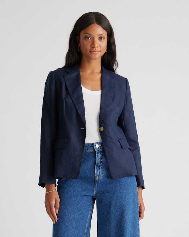 Deep Navy 100% European Linen Structured Blazer