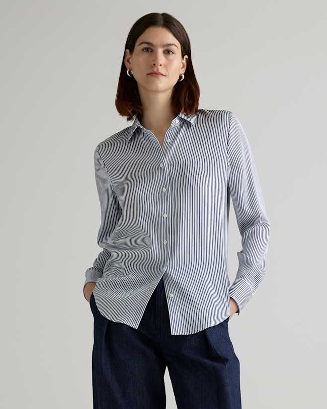 Evie Stripe Washable Stretch Silk Blouse