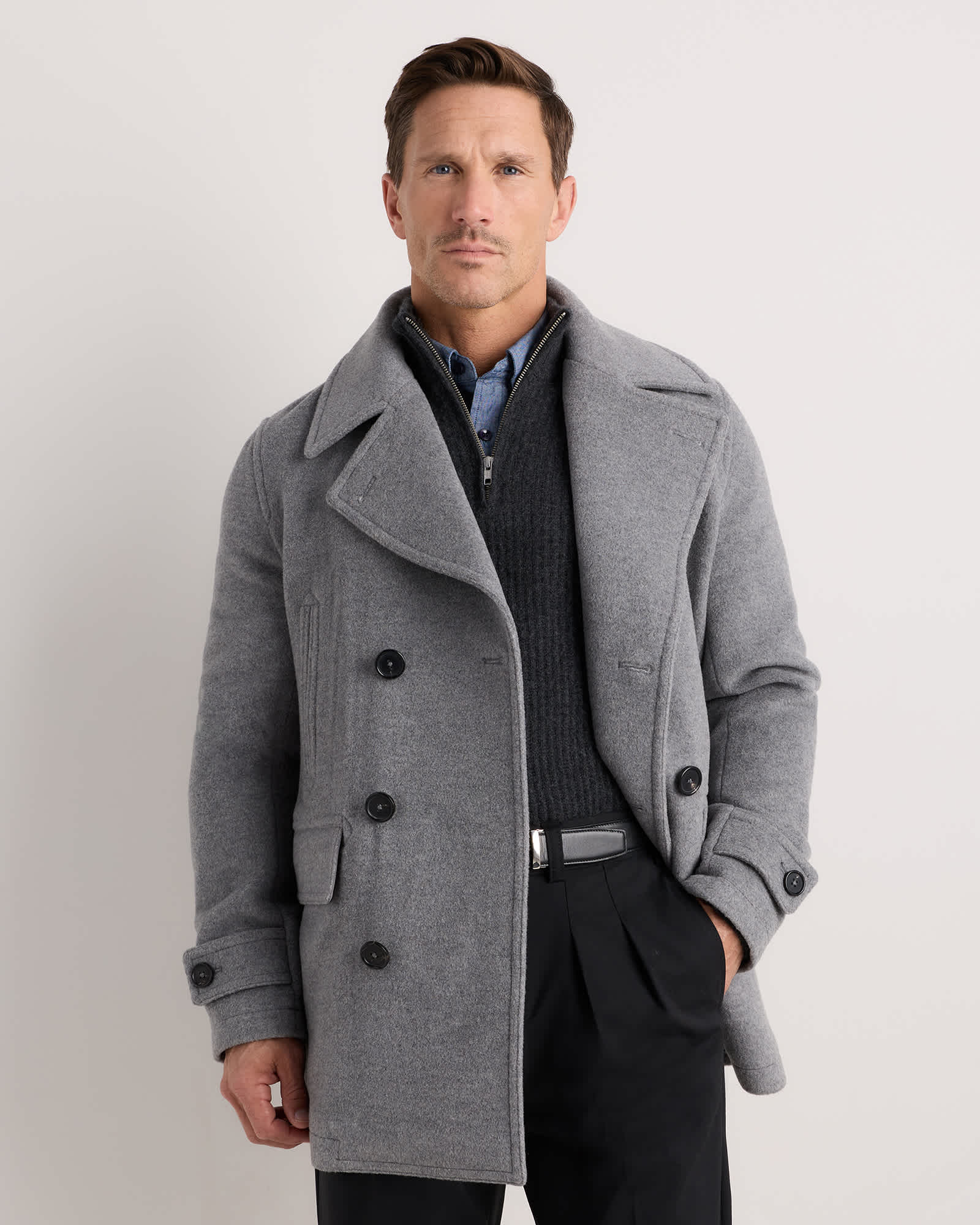 Heather Grey Wool Cashmere Peacoat