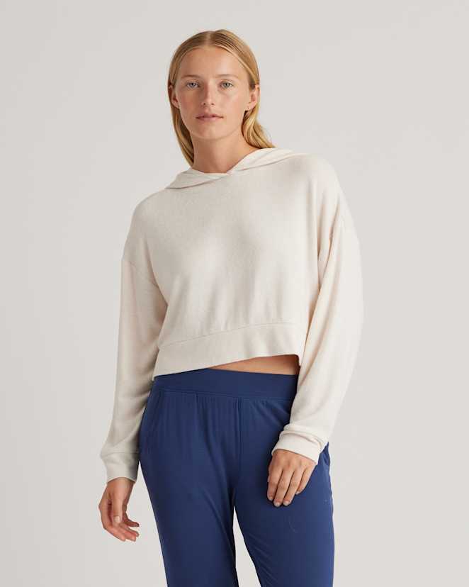 Heather Oatmeal Brushed Lounge Cropped Pullover Hoodie