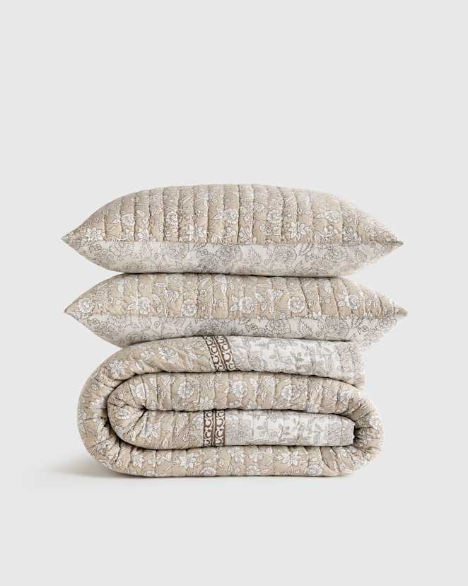 Toffee Organic Cotton Block Print Quilt Set