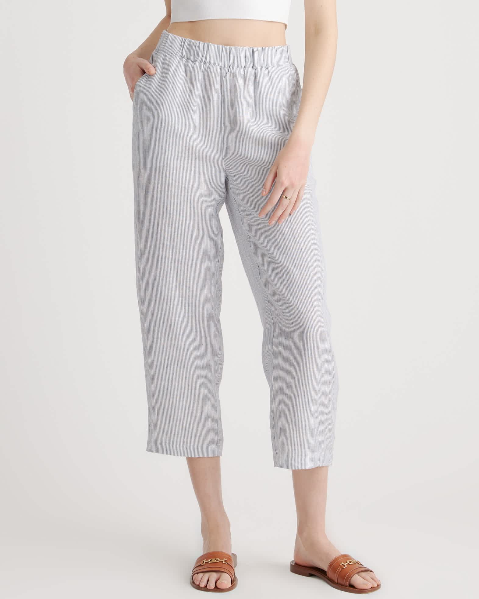 Blue Pinstripe 100% European Linen Pants