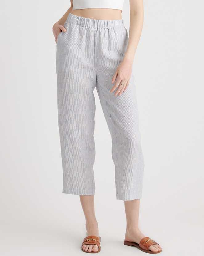 Blue Pinstripe 100% European Linen Pants