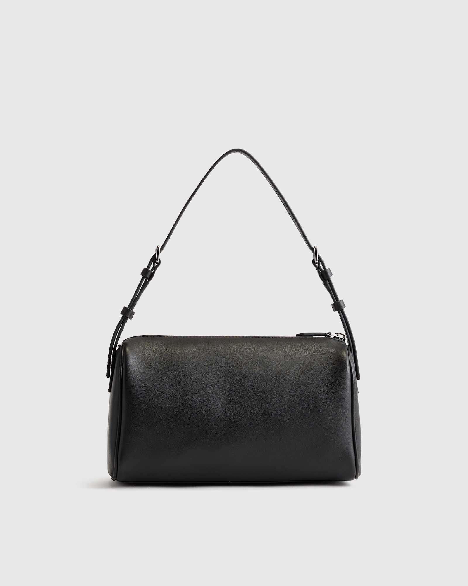 W-BAG-189-BLK-0067 CROPPED black Italian Leather Mini Barrel Shoulder Bag