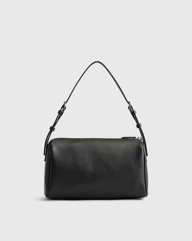 Black Italian Leather Mini Barrel Shoulder Bag