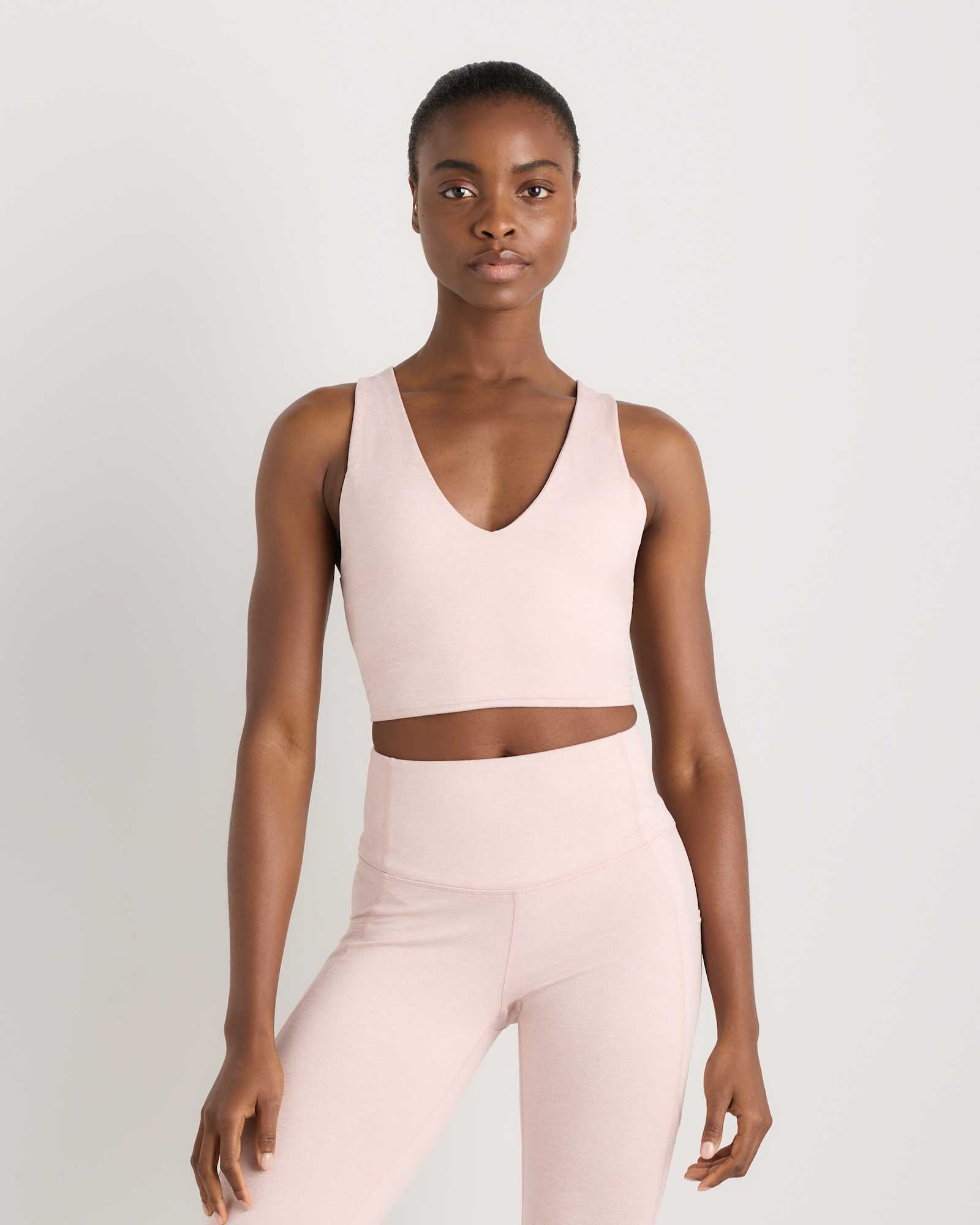 heather-shell-pink Ultra-Soft V-Neck Cropped Tank