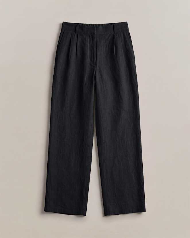 Black 100% European Linen Pleated Trouser