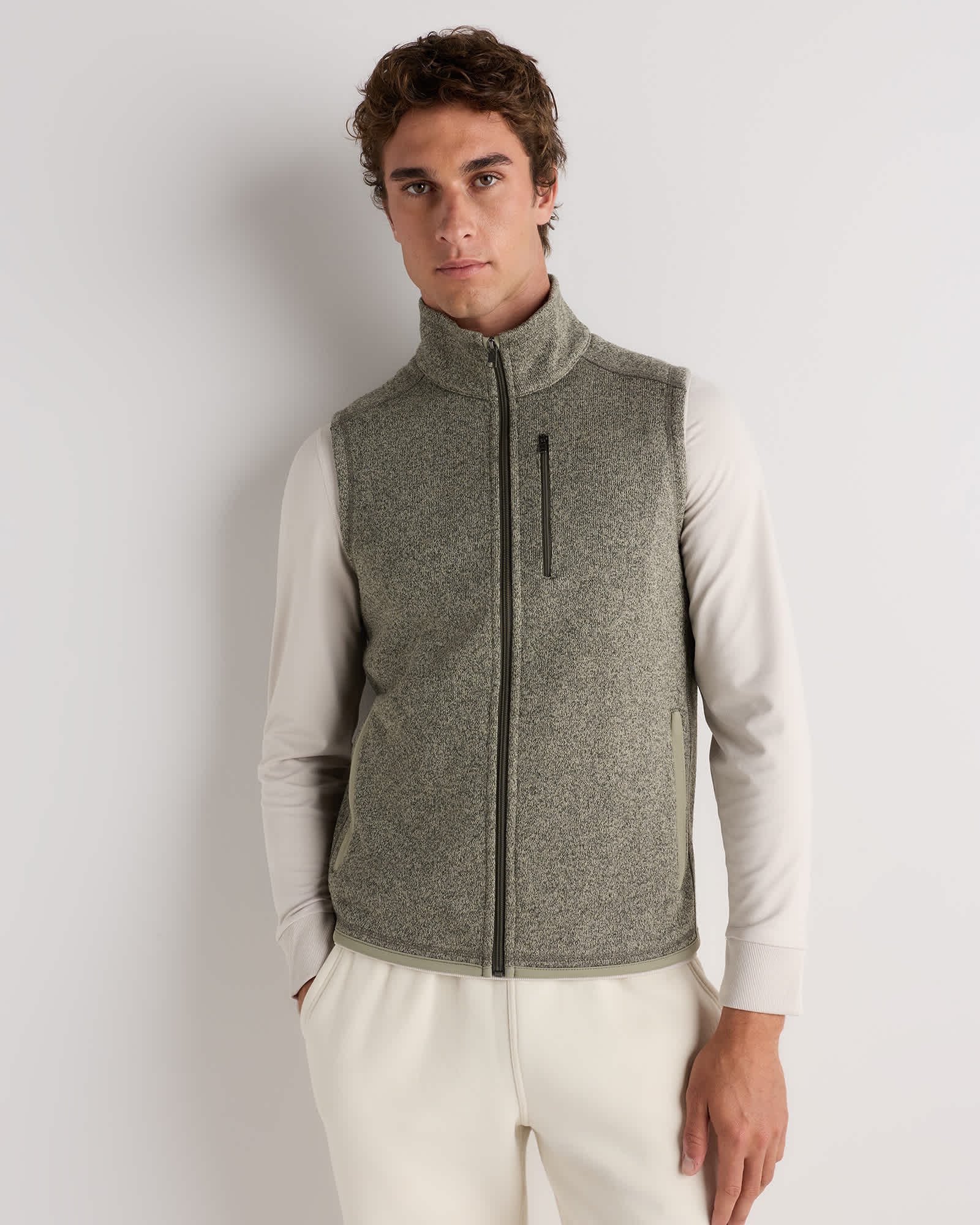 Heather Mineral Green Sweater-Knit Fleece Full-Zip Vest