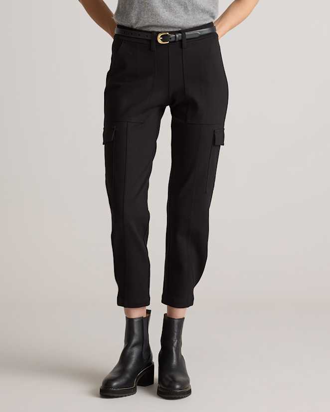 Black Ultra-Stretch Ponte Tapered Cargo Pants
