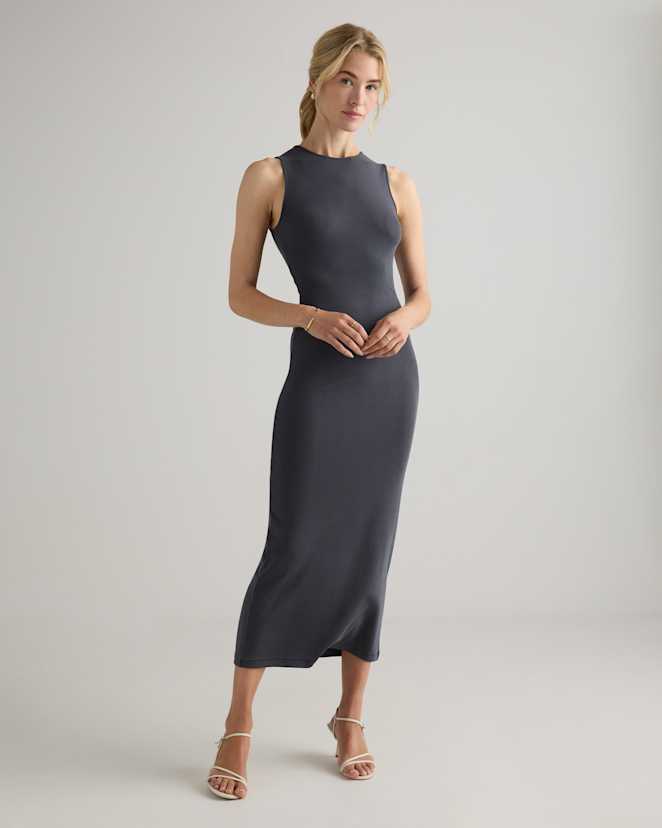 Carbon Grey Tencel Rib Knit Tank Midi Dress