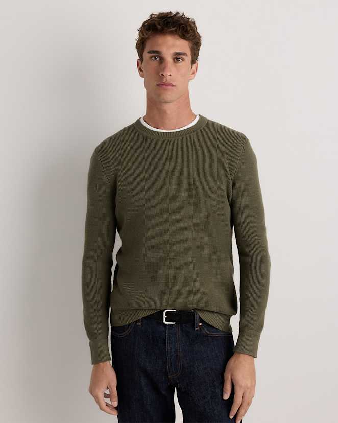 Bayberry Olive Organic Cotton Cashmere Waffle Crewneck Sweater