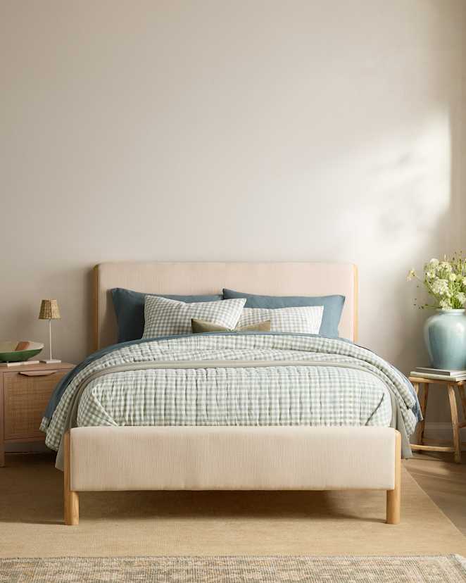 Willowleaf Gingham European Linen Patterned Quilt Set