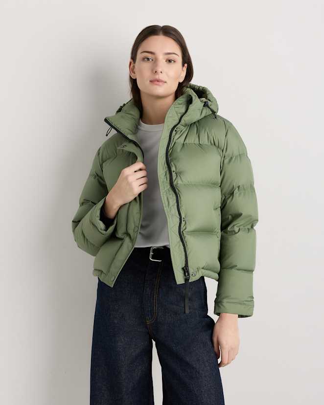 Sea Spray Green Blouson matelassé écourté en duvet responsable