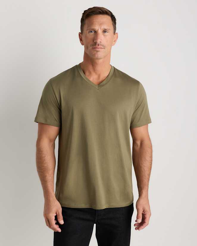 Kalamata Olive 100% Pima Cotton Luxe Touch V-Neck Tee