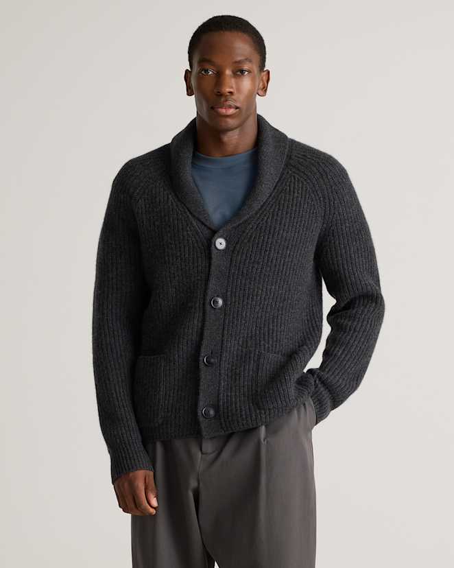 Charcoal Mongolian Cashmere Shawl Collar Cardigan
