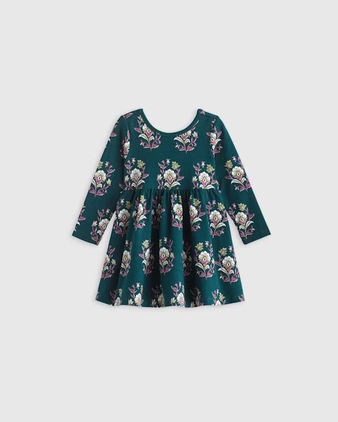 Botanical Floral Organic Cotton Long Sleeve Skater Dress