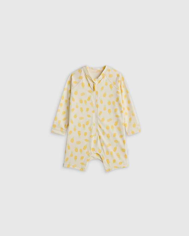 Pineapple Long Sleeve Zip-Up Rash Guard One-Piece