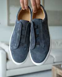 Italian Suede Tailored Sneaker - PDP Video Thumbnail (Charcoal, 4x5)