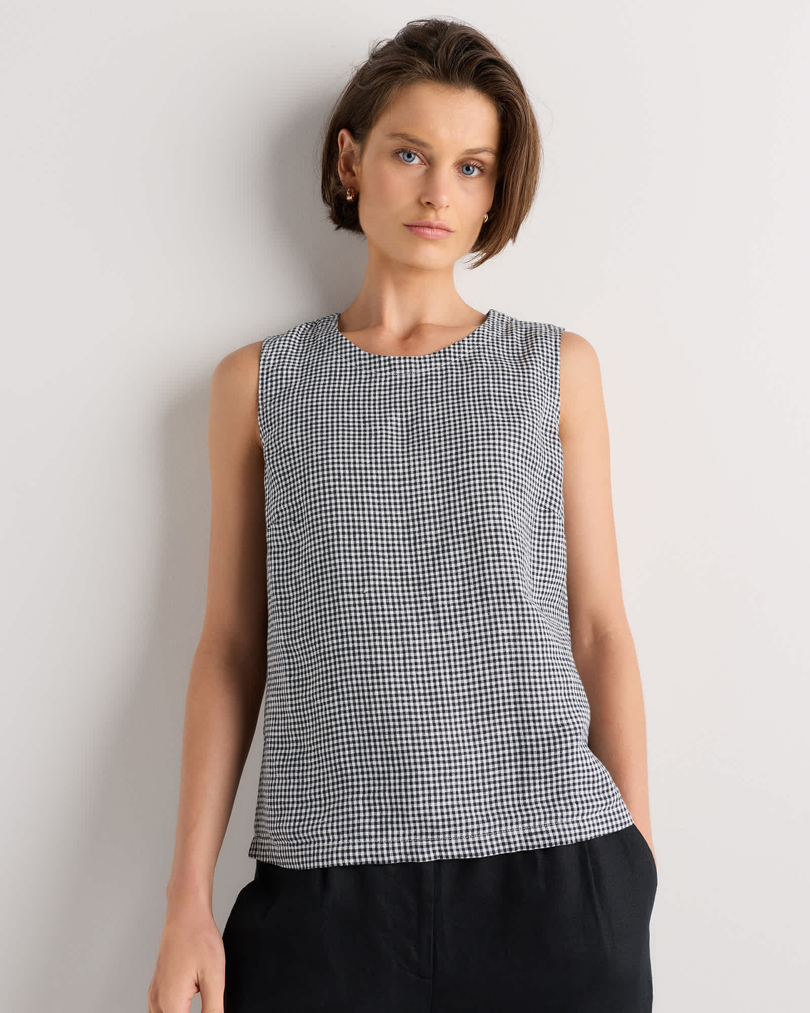 Classic Mini Gingham 100% European Linen Tank