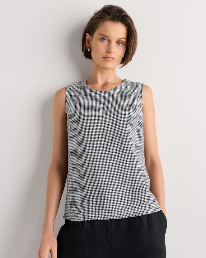 Classic Mini Gingham 100% European Linen Tank