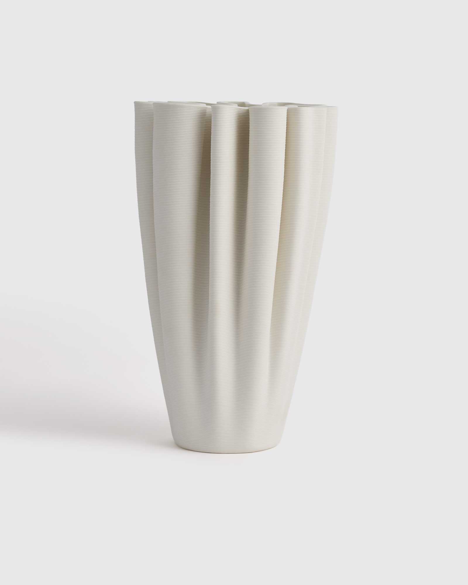 White Sculptural Rippled Ceramic Vase