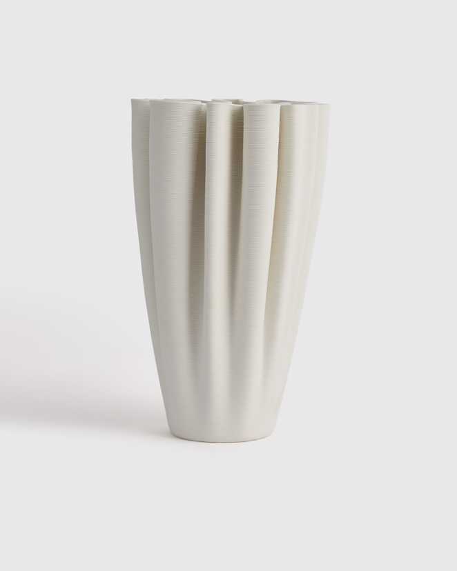 White Sculptural Rippled Ceramic Vase