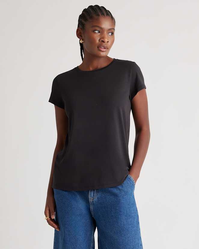 Black Cotton Modal Crew Neck Swing Tee