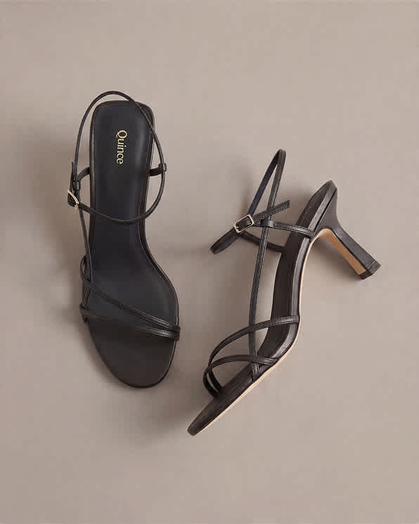 Black Italian Leather 70mm Strappy Heel
